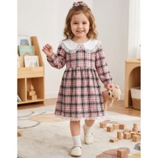 KWD02: Baby Girls Pink Tartan Dress With Lace Trim & Lining (0-4 years, Made in UK)